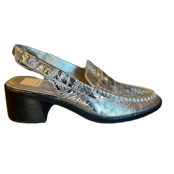 NWOB Dolce Vita Hardi High Sling Back Silver Distressed Leather Loafers Sz 8.5 - Picture 10 of 16